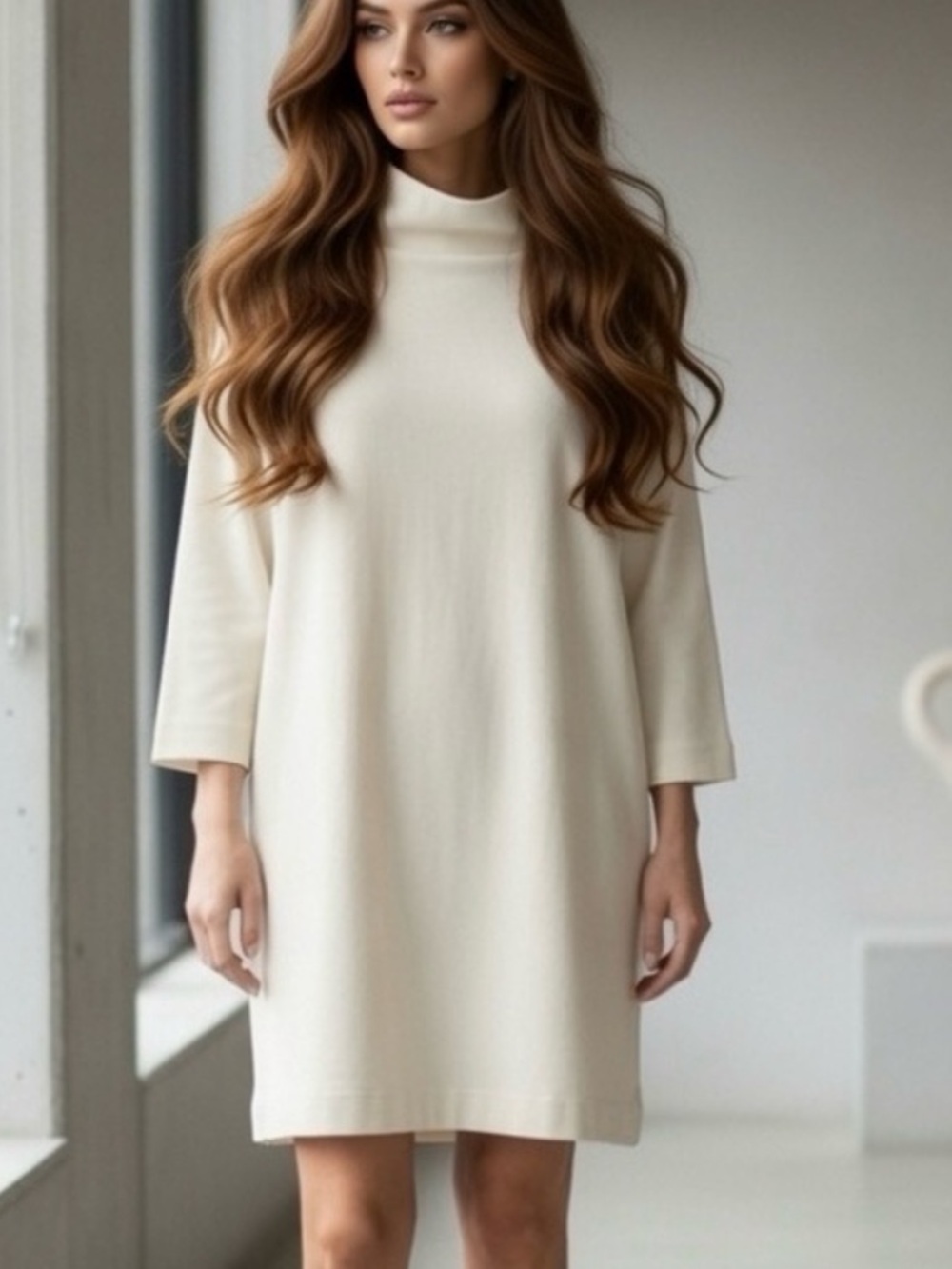 COS Cream Turtleneck Mini Dress
